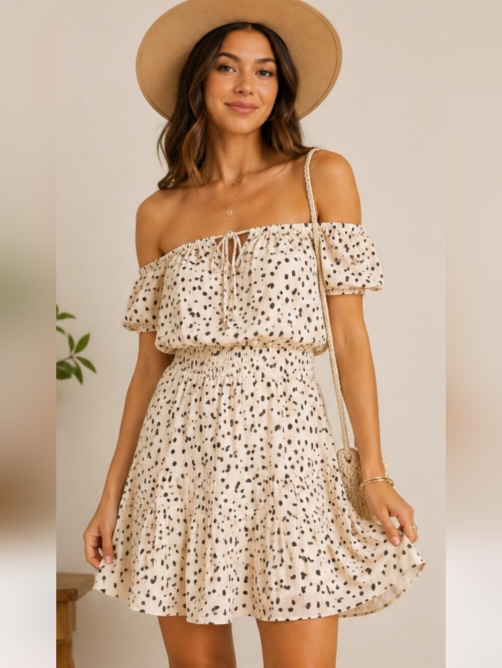 Olivaceous NWT Off Shoulder Spotted Print Mini Dress Medium